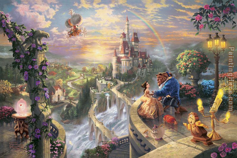 Beauty and the Beast Falling in Love painting - Thomas Kinkade Beauty and the Beast Falling in Love art painting